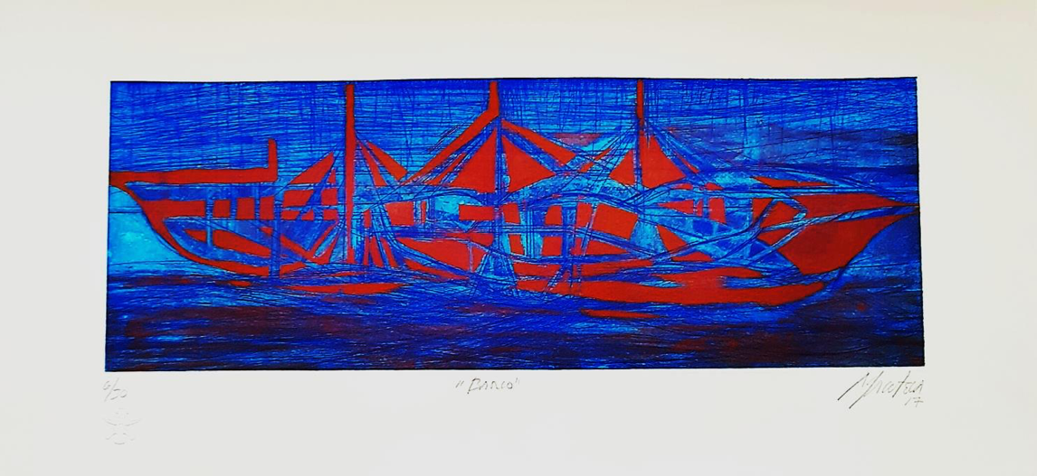 Barco Azul con Rojo cobrizo - Capital del Arte - Artista: Gabriel Macotela - Obras de excelente gusto conjugando diversos estilos, formas, corrientes.